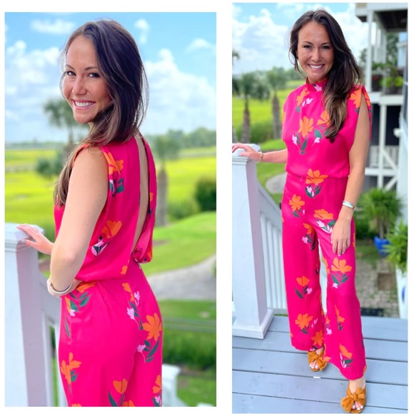 NWT. Zara Pink Satin Effect Flowers Print Sleeveless Jumpsuit. Size XS - Picture 2 of 14